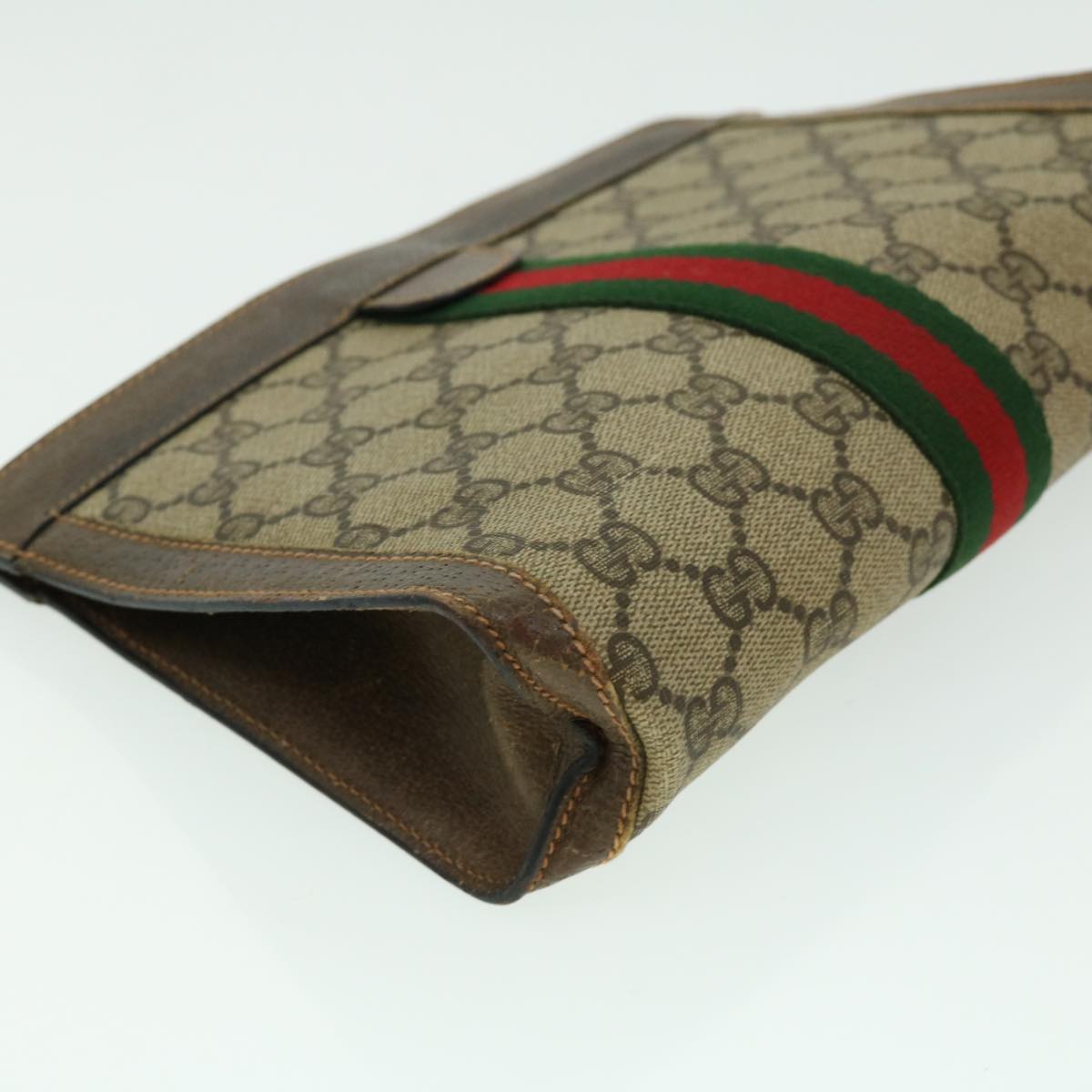 GUCCI GG Canvas Web Sherry Line Clutch Bag Beige Green Red Auth th2821