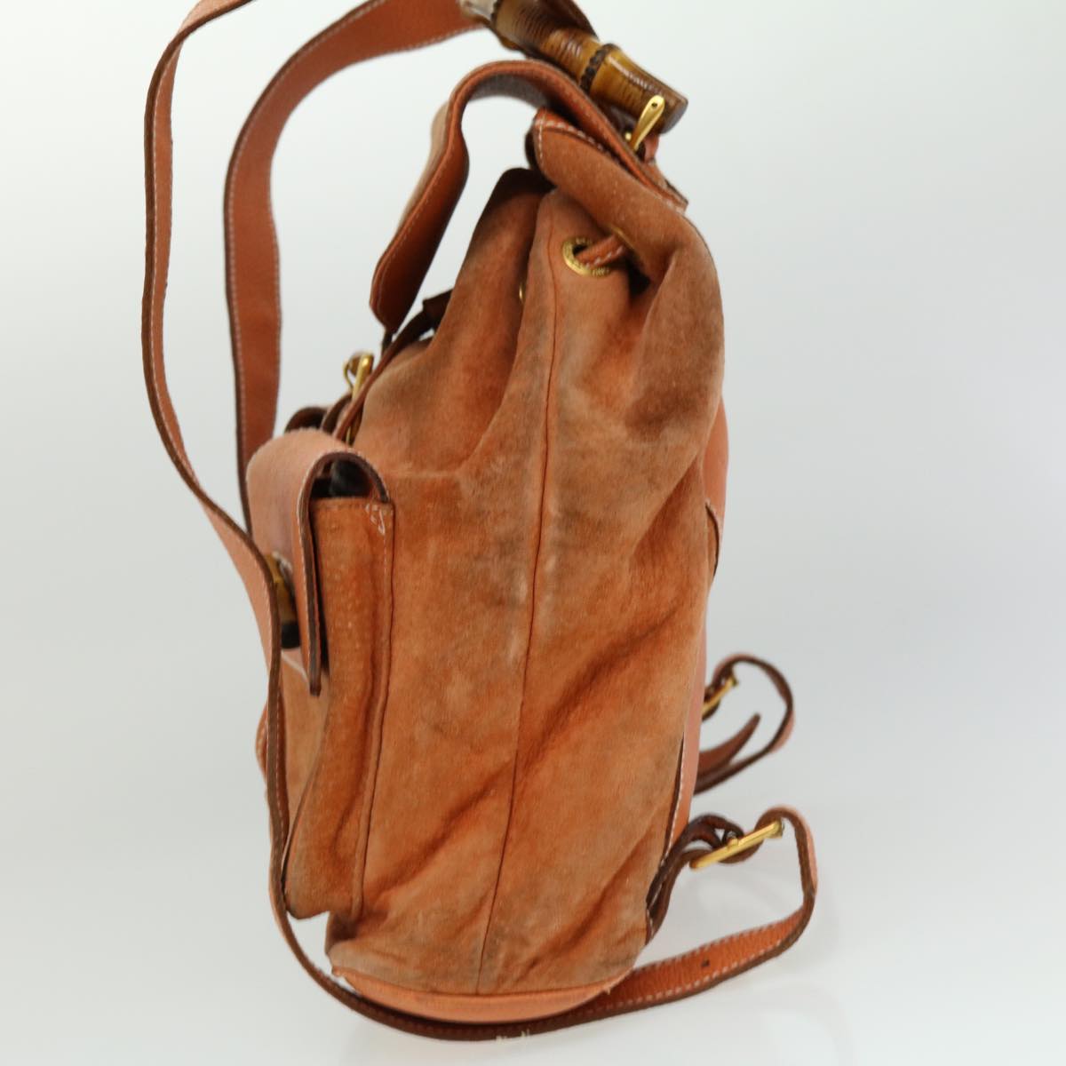 GUCCI Bamboo Backpack Suede Leather Orange Auth th3041