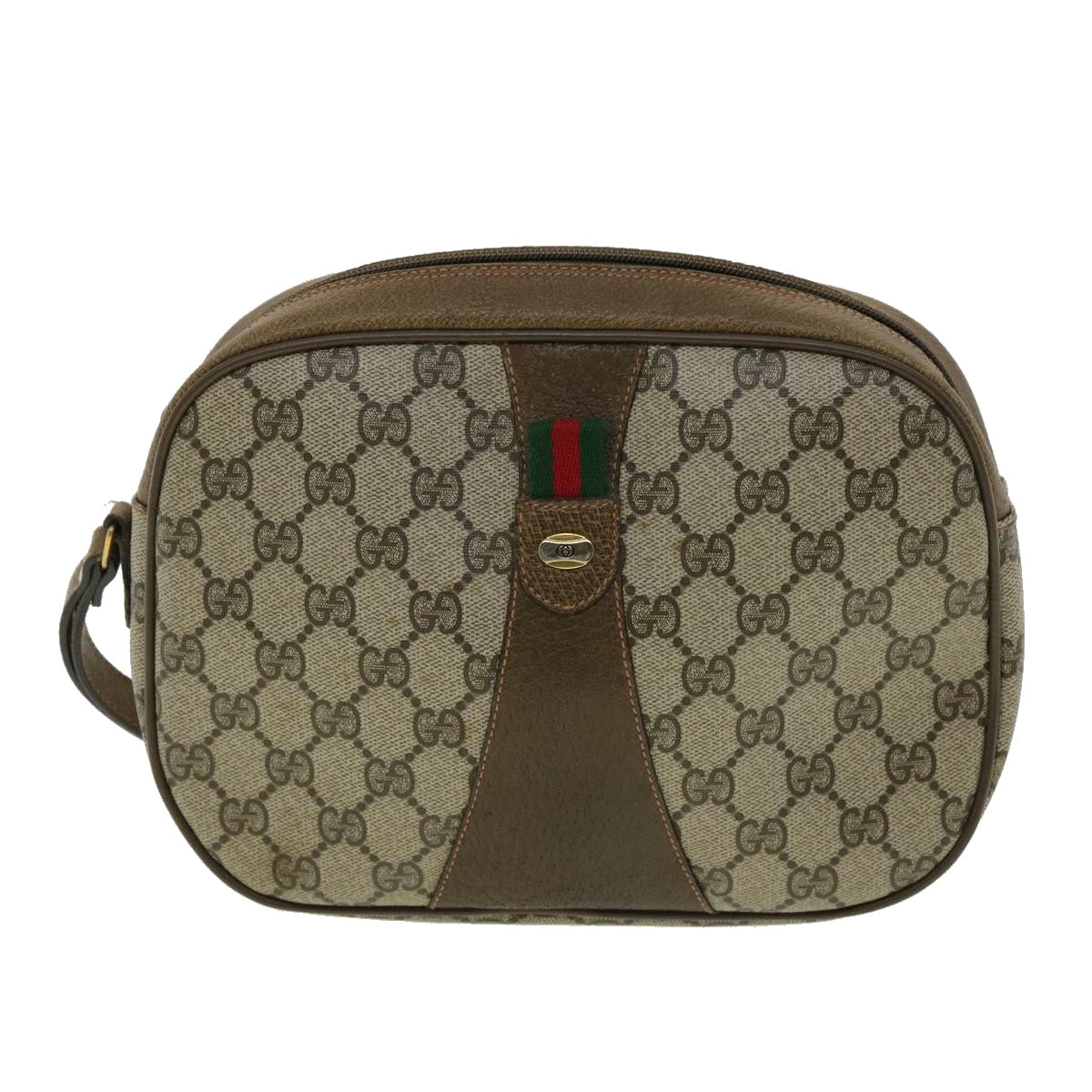 GUCCI GG Canvas Web Sherry Line Clutch Bag PVC Beige Red Green Auth th3090