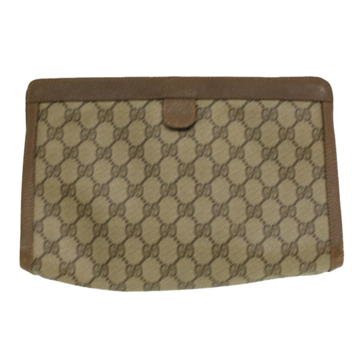 GUCCI Web Sherry Line GG Canvas Clutch Bag PVC Leather Beige Green Auth th3181 - 0