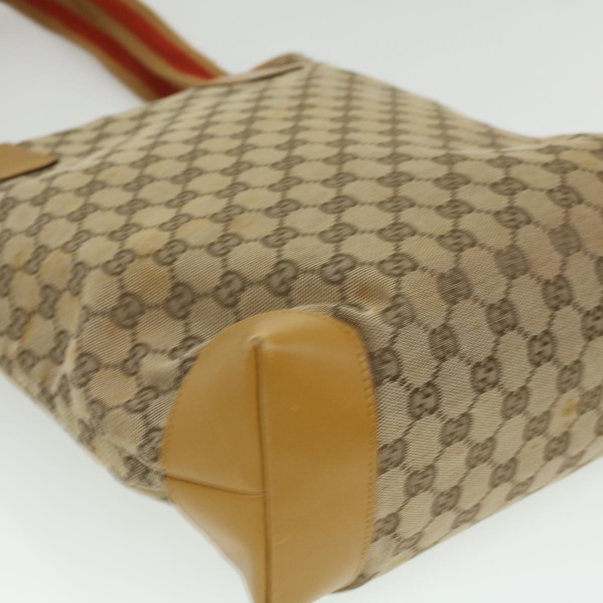 GUCCI Sherry Line GG Canvas Tote Bag Beige Red Brown Auth th3191