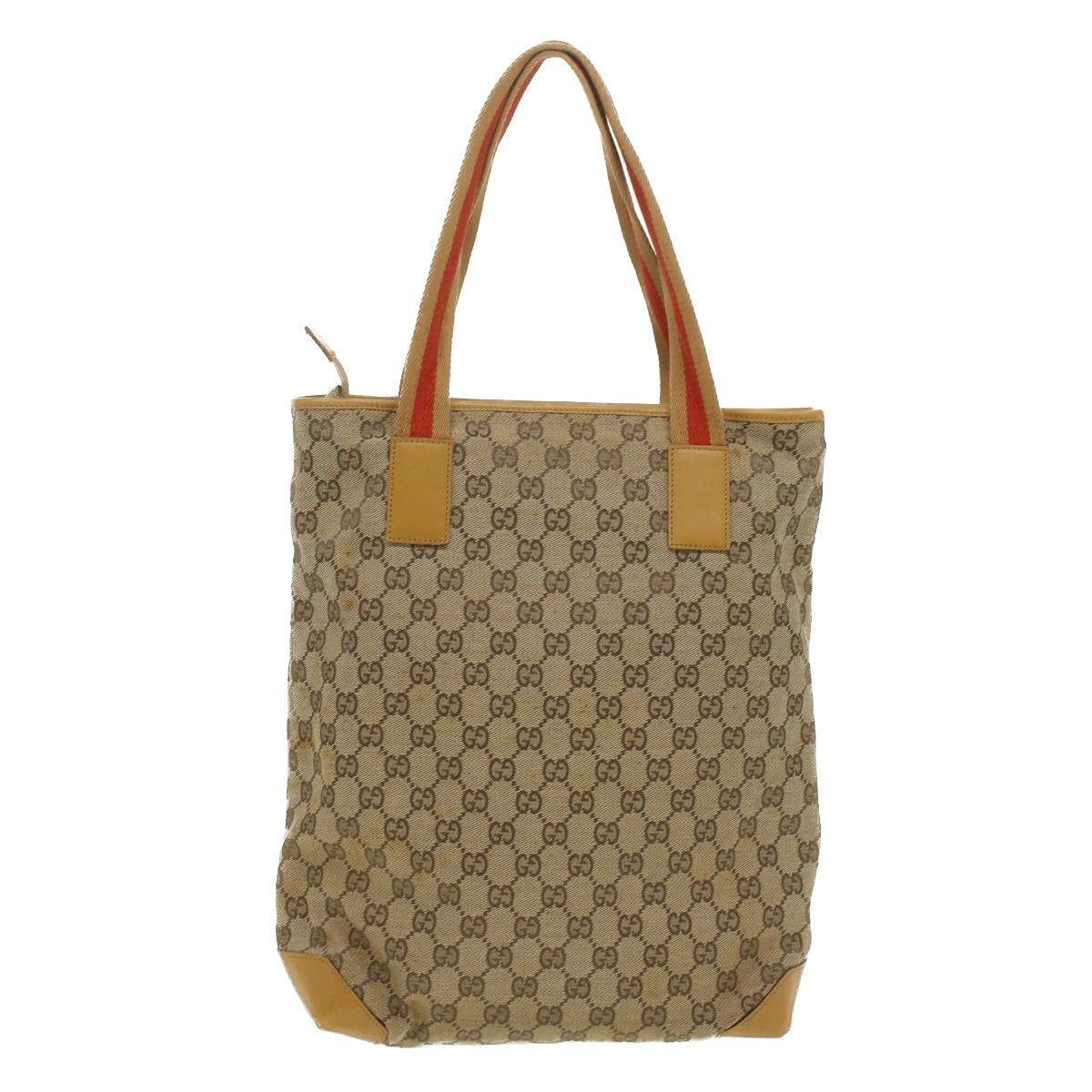 GUCCI Sherry Line GG Canvas Tote Bag Beige Red Brown Auth th3191 - 0