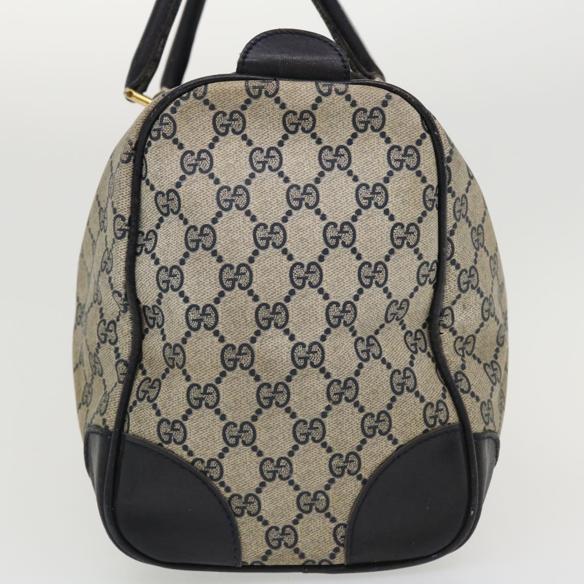 GUCCI GG Canvas Boston Bag PVC Leather Gray Navy Auth th3293