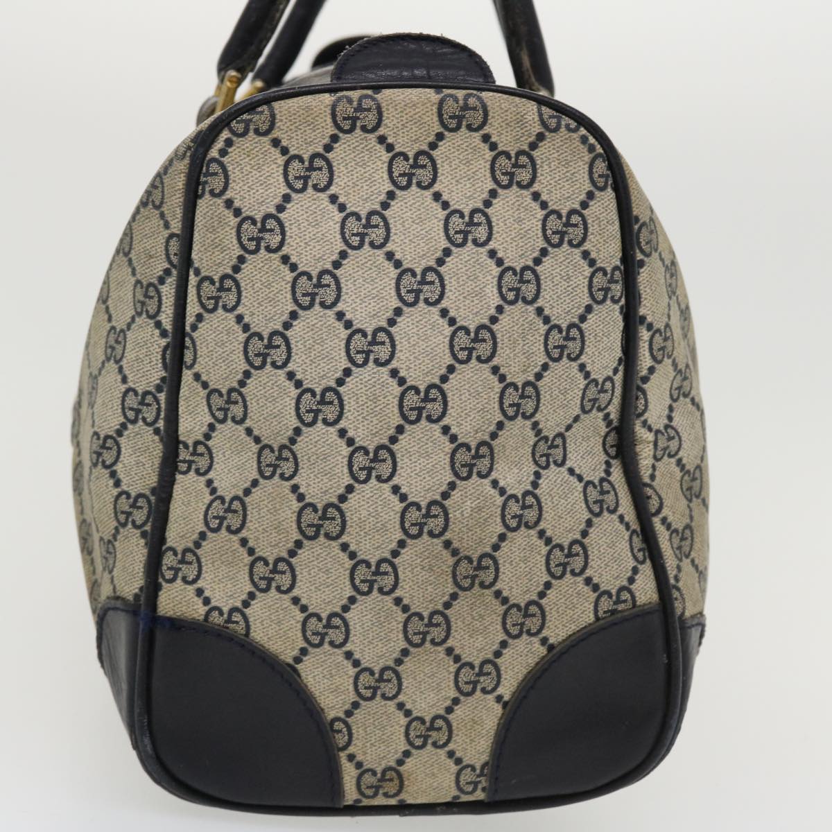 GUCCI GG Canvas Boston Bag PVC Leather Gray Navy Auth th3293