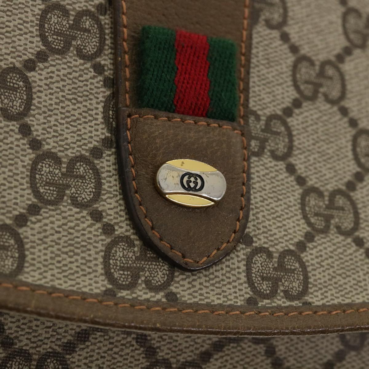 GUCCI GG Canvas Web Sherry Line Clutch Bag Beige Red Green 89 01 031 Auth th3344