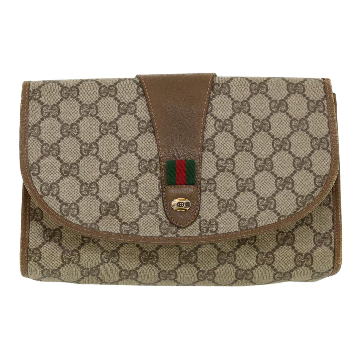 GUCCI GG Canvas Web Sherry Line Clutch Bag Beige Red Green 89 01 031 Auth th3344