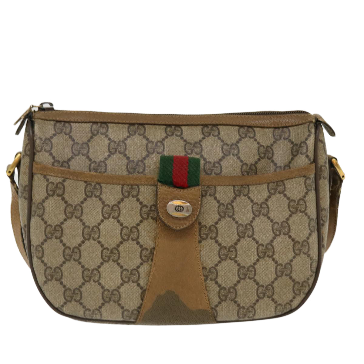 GUCCI GG Canvas Web Sherry Line Shoulder Bag Beige Red Green 8902032 Auth th3418