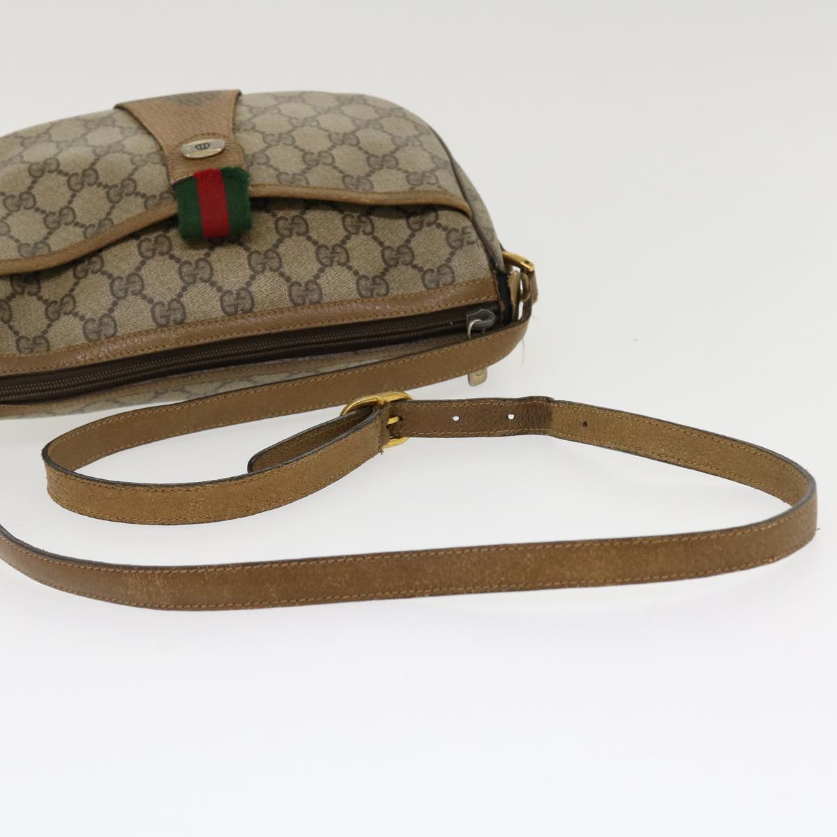 GUCCI GG Canvas Web Sherry Line Shoulder Bag Beige Red Green 8902032 Auth th3418