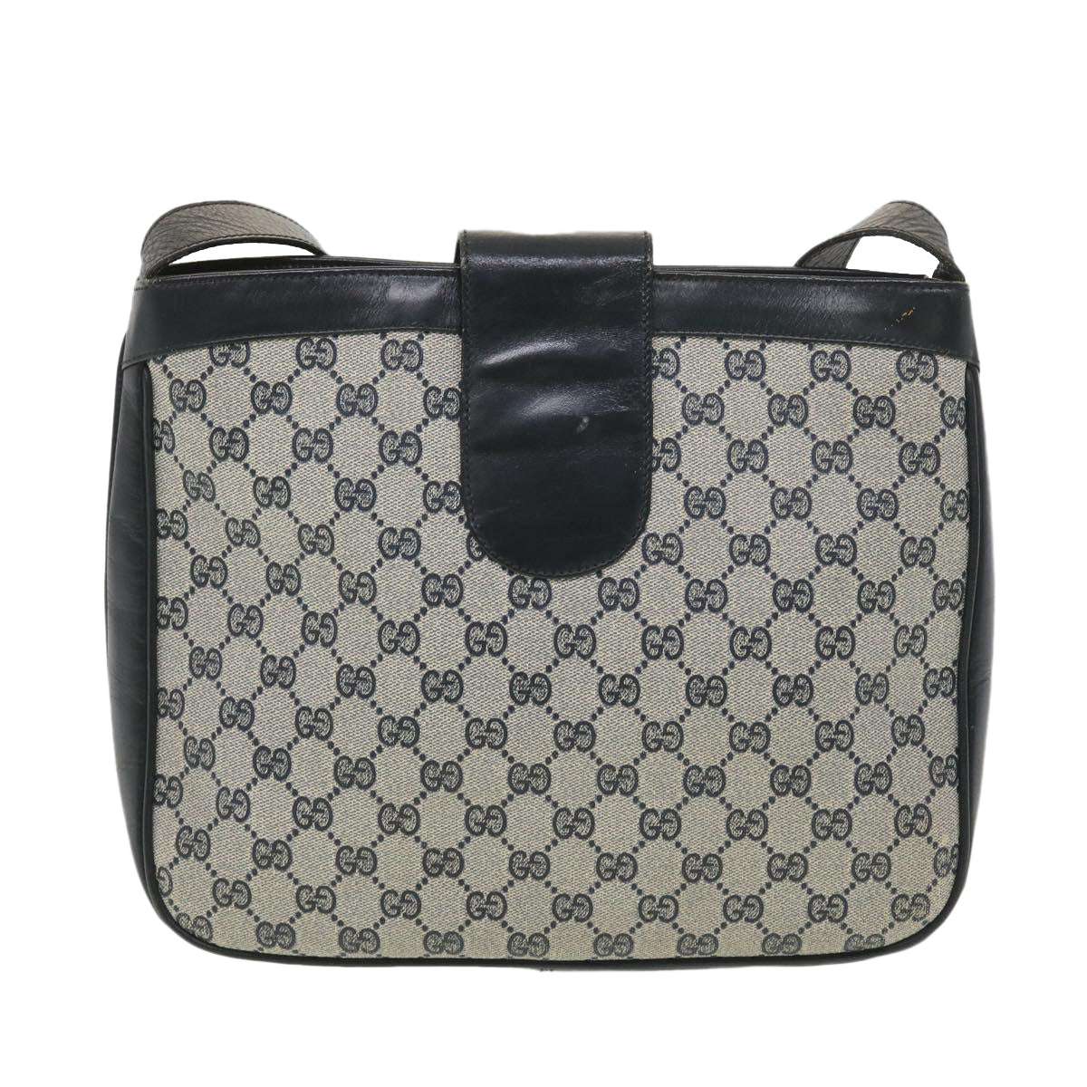 GUCCI GG Canvas Shoulder Bag PVC Leather Gray Navy Auth th3458 - 0