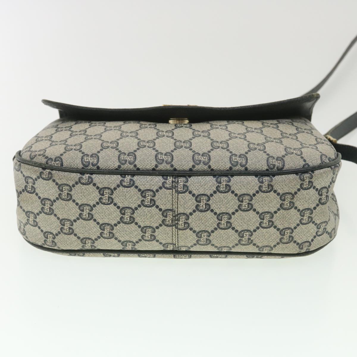 GUCCI GG Plus Canvas Shoulder Bag PVC Leather Gray Navy Auth th3486