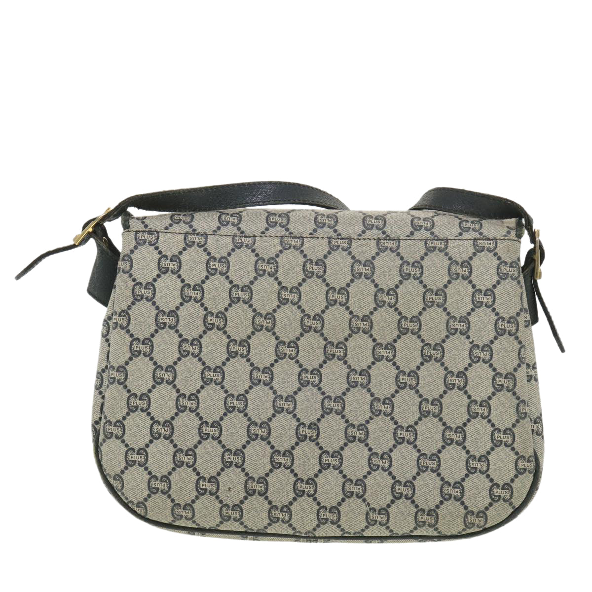 GUCCI GG Plus Canvas Shoulder Bag PVC Leather Gray Navy Auth th3486