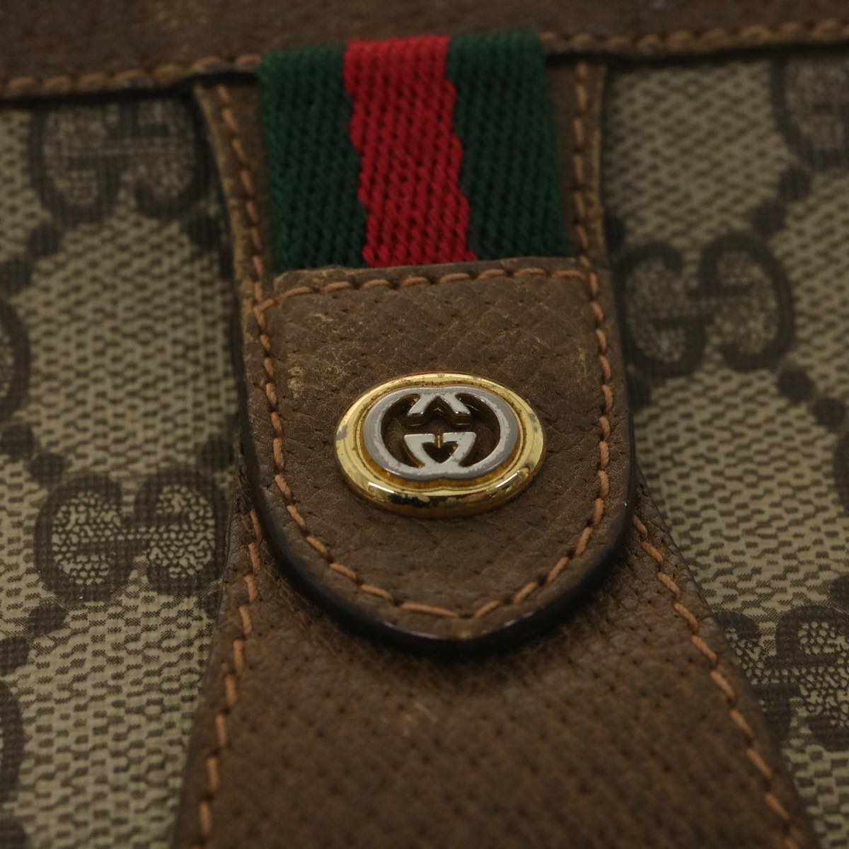 GUCCI GG Canvas Web Sherry Line Clutch Bag Beige Red Green 89 01 033 Auth th3487