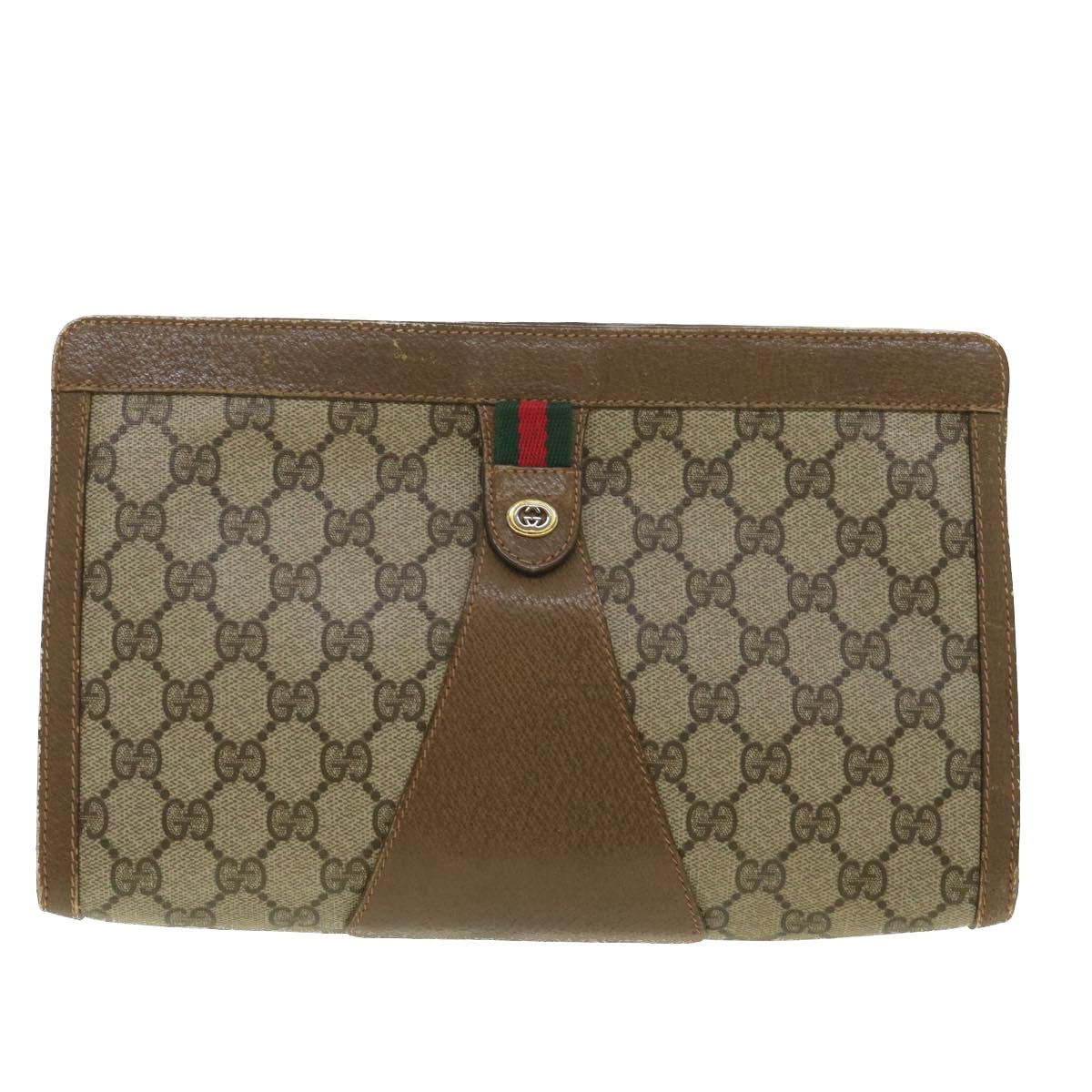 GUCCI GG Canvas Web Sherry Line Clutch Bag Beige Red Green 89 01 033 Auth th3487