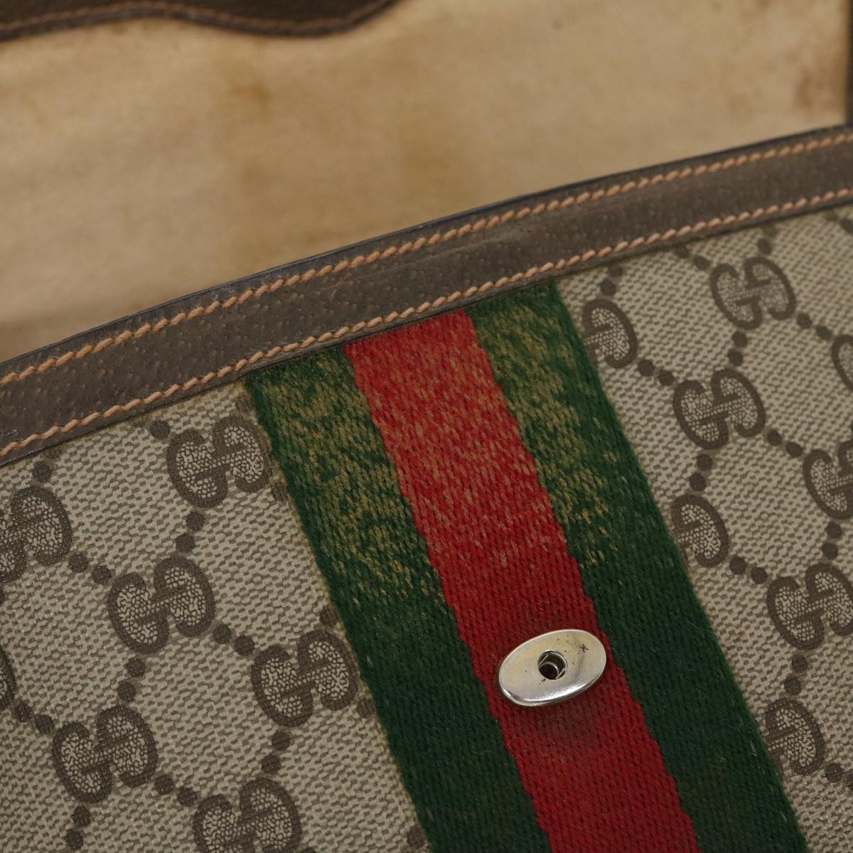 GUCCI GG Canvas Web Sherry Line Clutch Bag Beige Red Green 8901006 Auth th3548