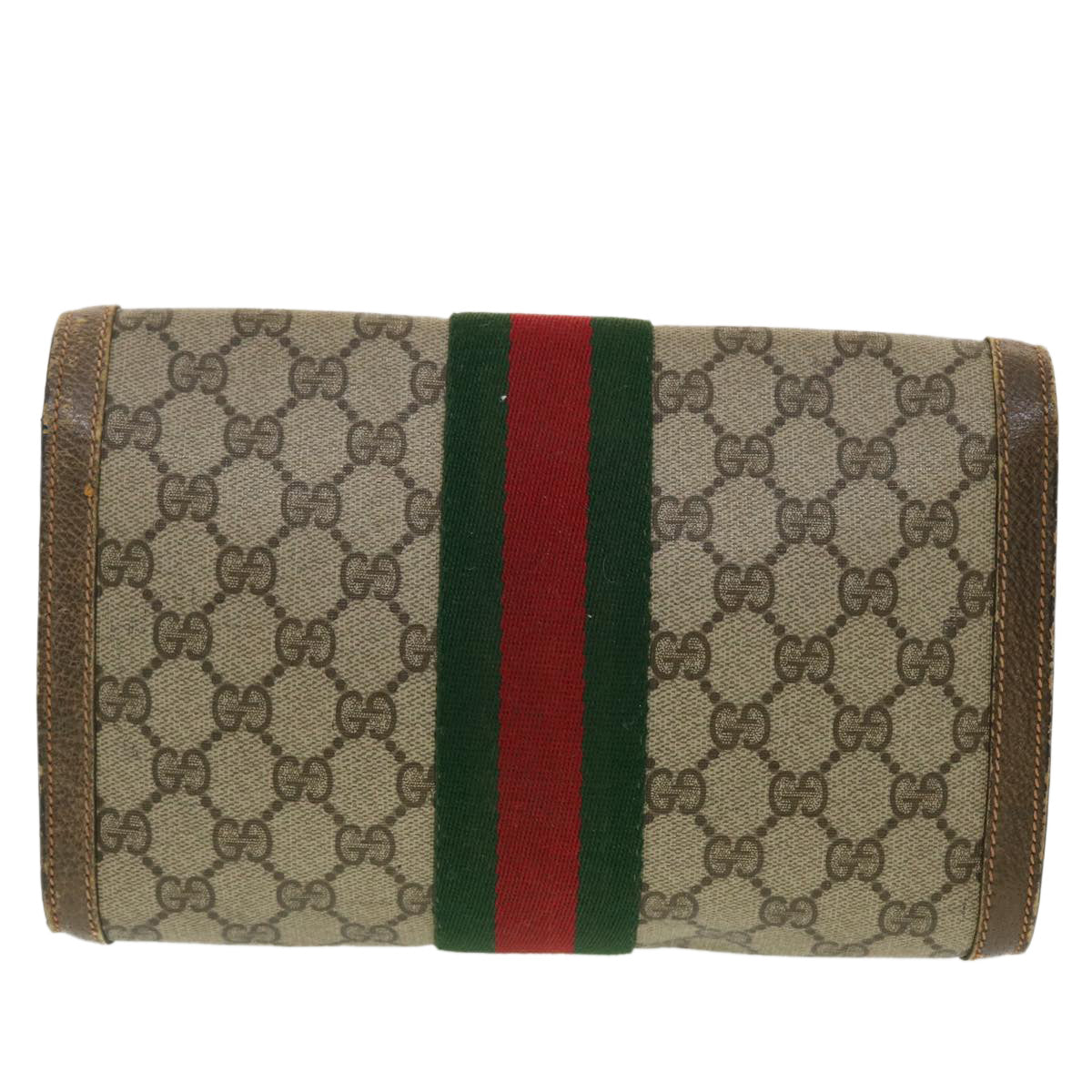 GUCCI GG Canvas Web Sherry Line Clutch Bag Beige Red Green 8901006 Auth th3548 - 0