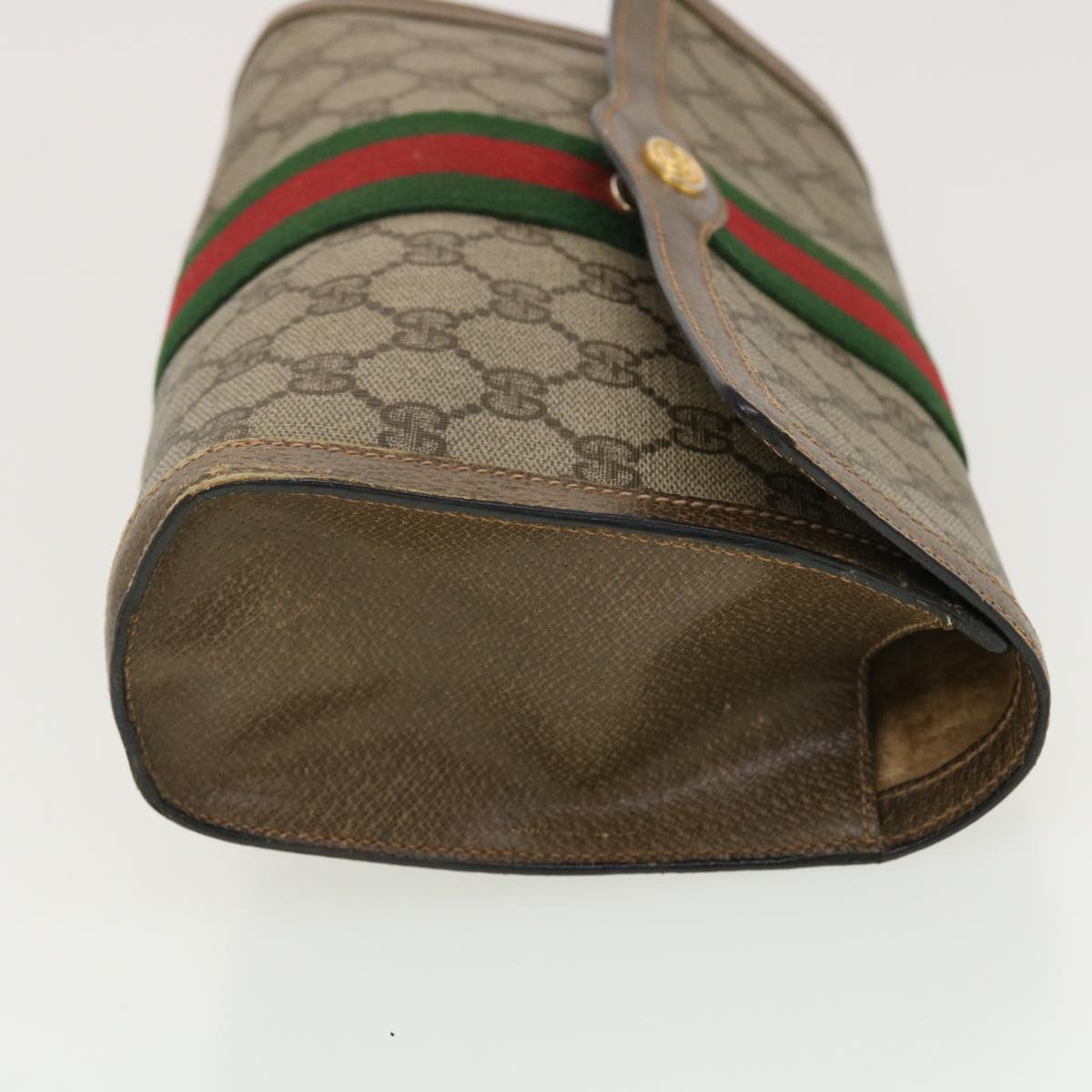 GUCCI GG Canvas Web Sherry Line Clutch Bag Beige Red Green 8901006 Auth th3548