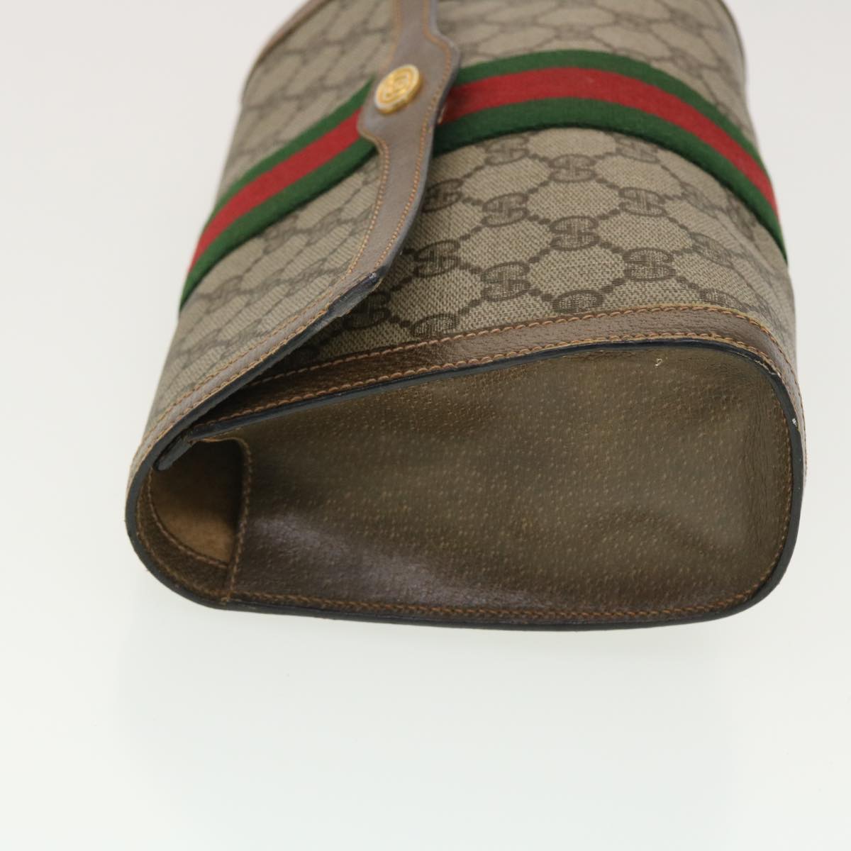 GUCCI GG Canvas Web Sherry Line Clutch Bag Beige Red Green 8901006 Auth th3548