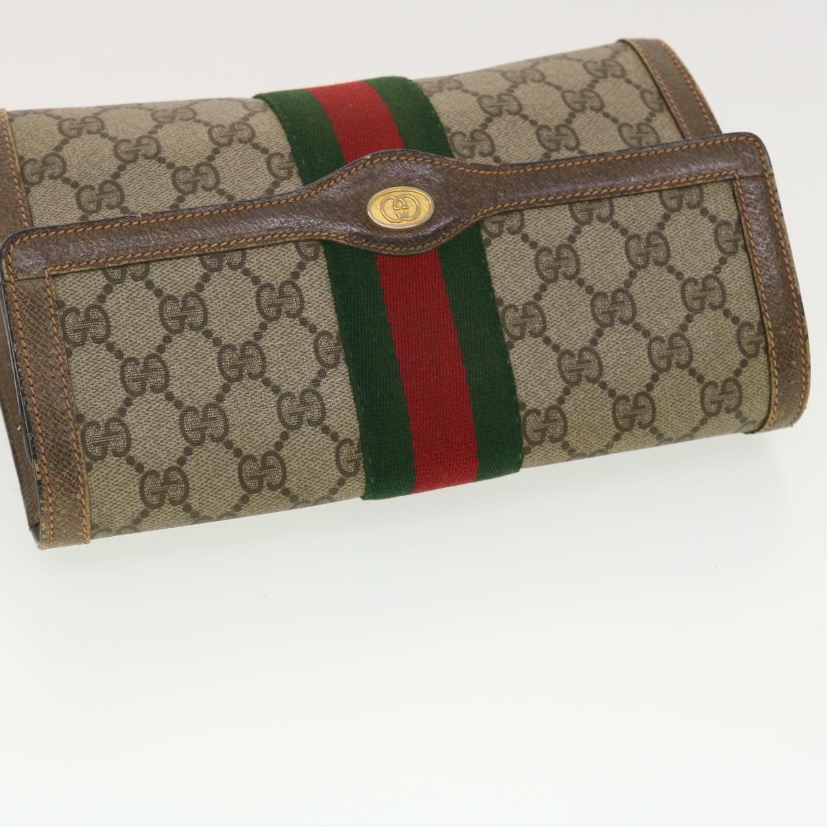 GUCCI GG Canvas Web Sherry Line Clutch Bag Beige Red Green 8901006 Auth th3548