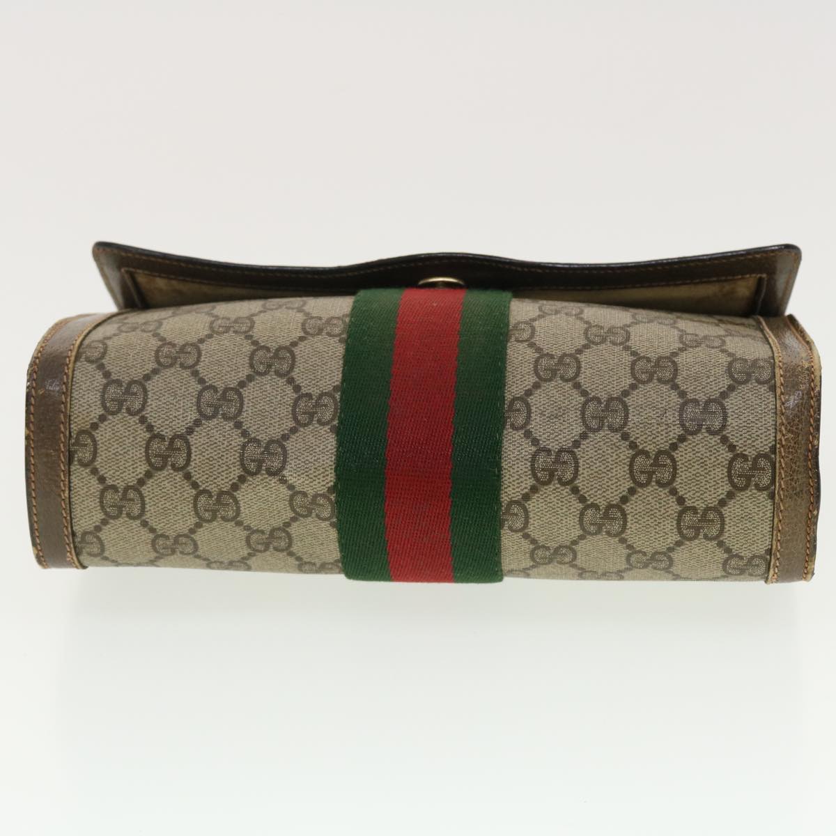 GUCCI GG Canvas Web Sherry Line Clutch Bag Beige Red Green 8901006 Auth th3548