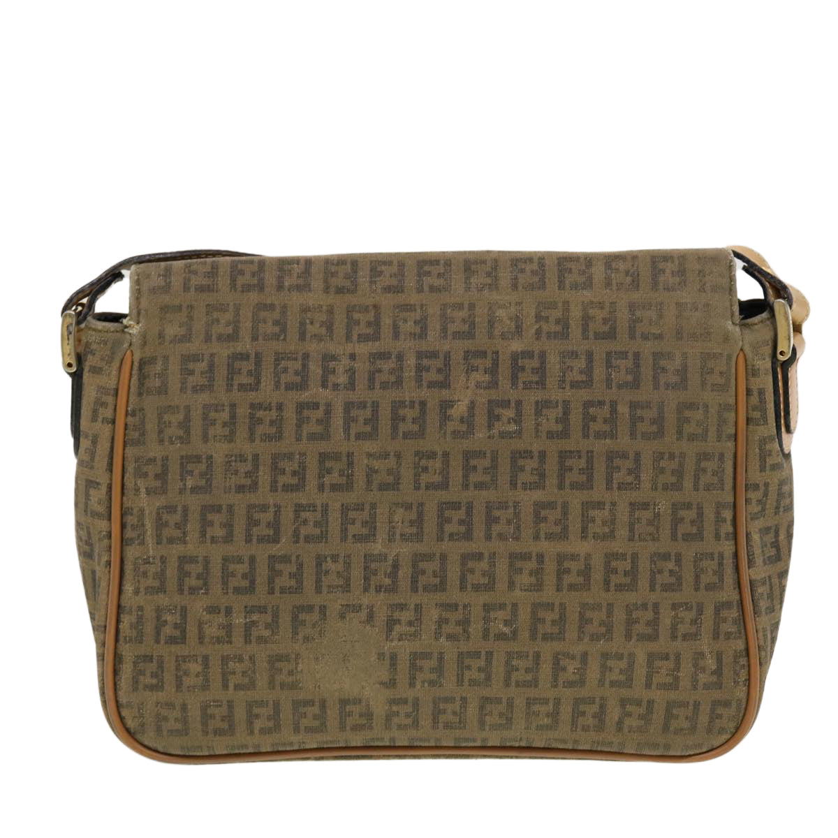 FENDI Zucchino Canvas Shoulder Bag Beige Auth th3653