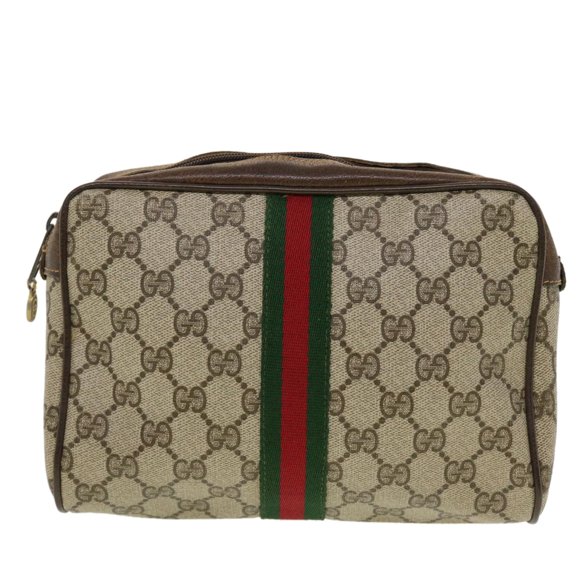 GUCCI GG Canvas Web Sherry Line Clutch Bag PVC Leather Beige Red Green th3665