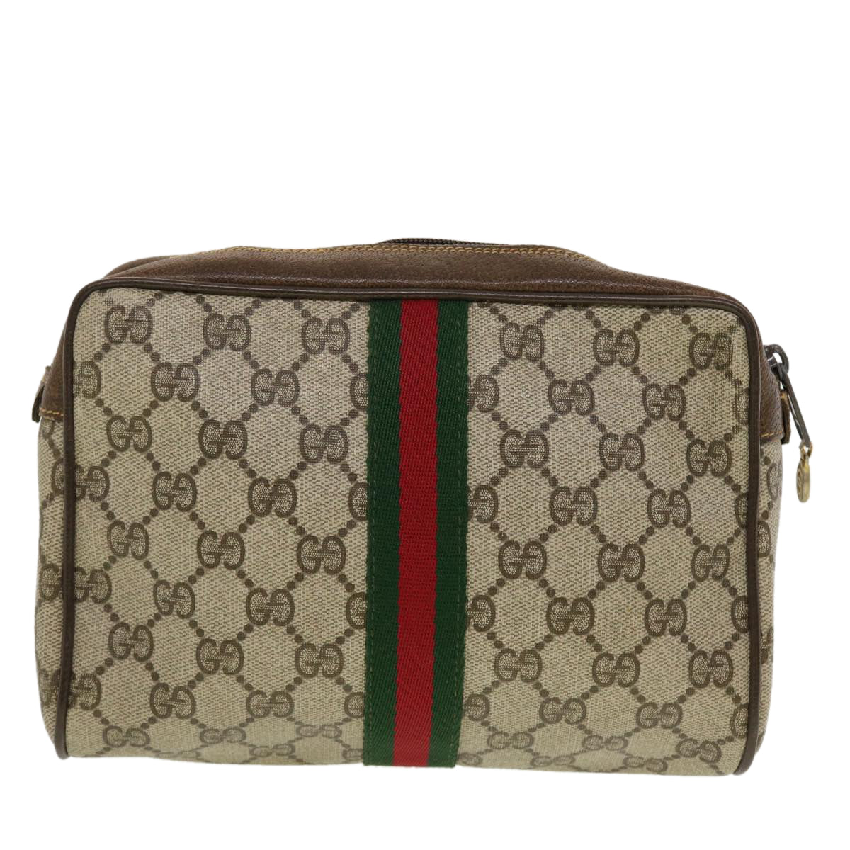 GUCCI GG Canvas Web Sherry Line Clutch Bag PVC Leather Beige Red Green th3665