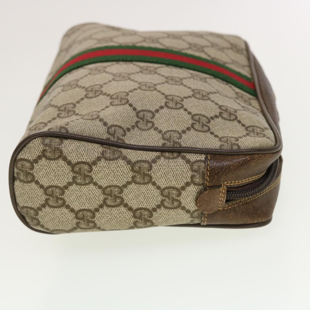 GUCCI GG Canvas Web Sherry Line Clutch Bag PVC Leather Beige Red Green th3665