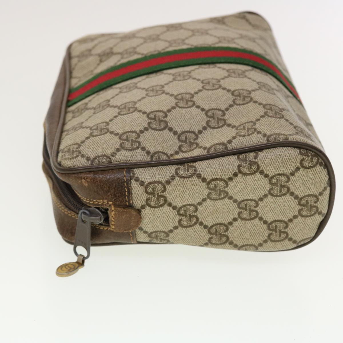 GUCCI GG Canvas Web Sherry Line Clutch Bag PVC Leather Beige Red Green th3665