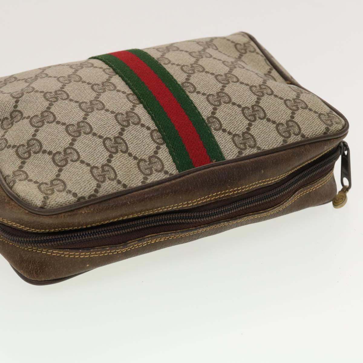 GUCCI GG Canvas Web Sherry Line Clutch Bag PVC Leather Beige Red Green th3665