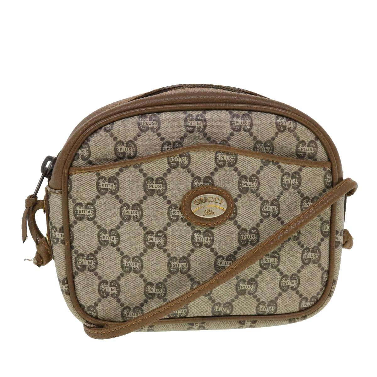 GUCCI GG Plus Canvas Shoulder Bag PVC Leather Beige Auth th3681