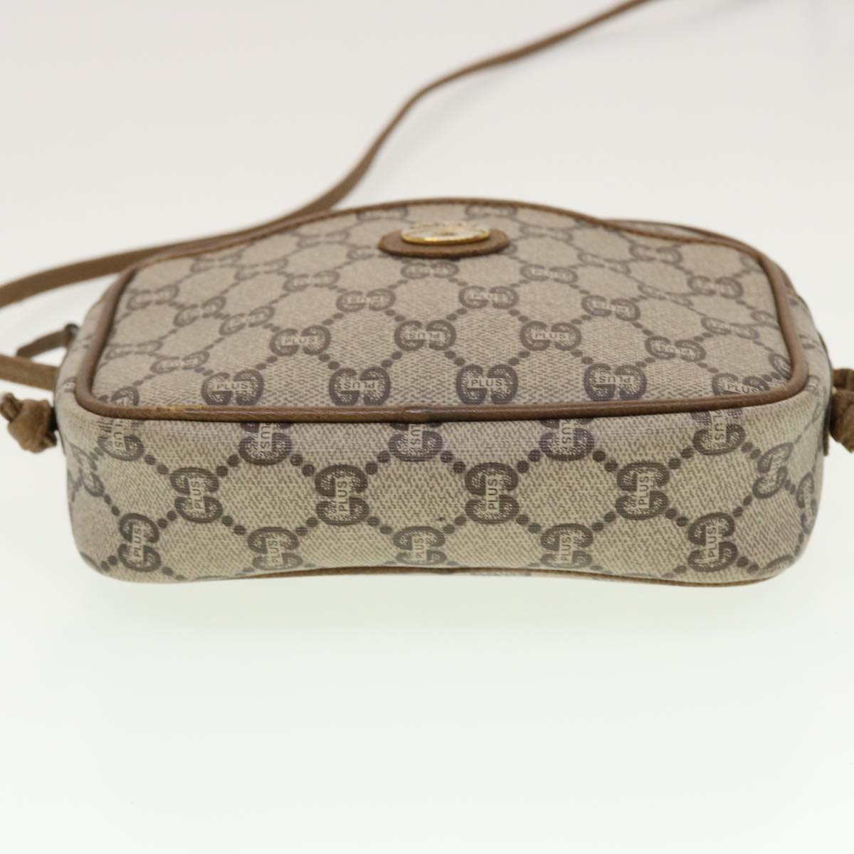 GUCCI GG Plus Canvas Shoulder Bag PVC Leather Beige Auth th3681