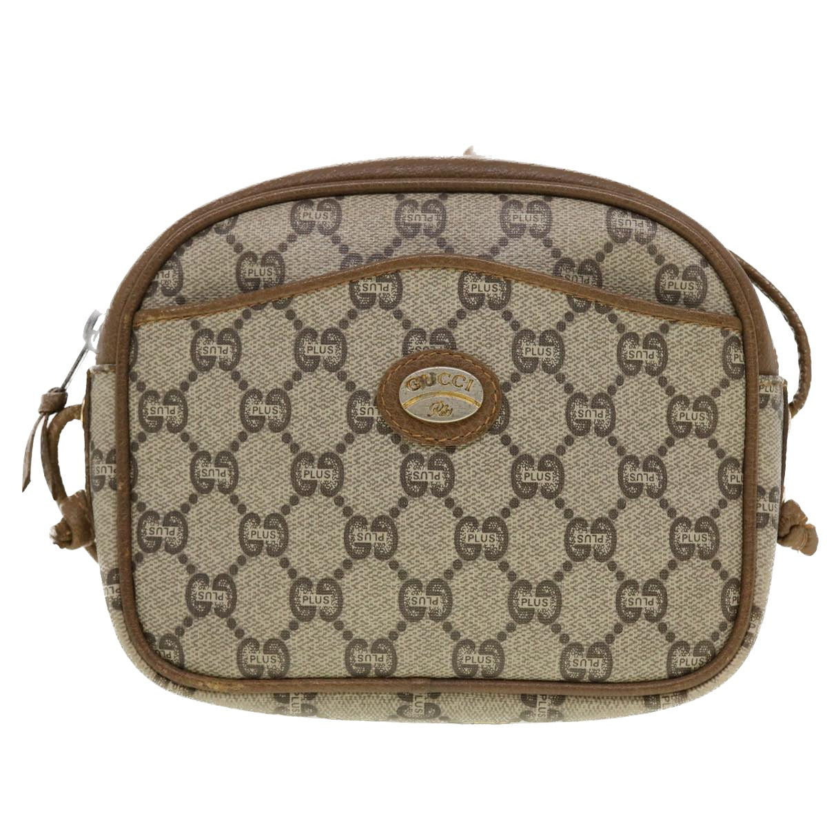 GUCCI GG Plus Canvas Shoulder Bag PVC Leather Beige Auth th3681