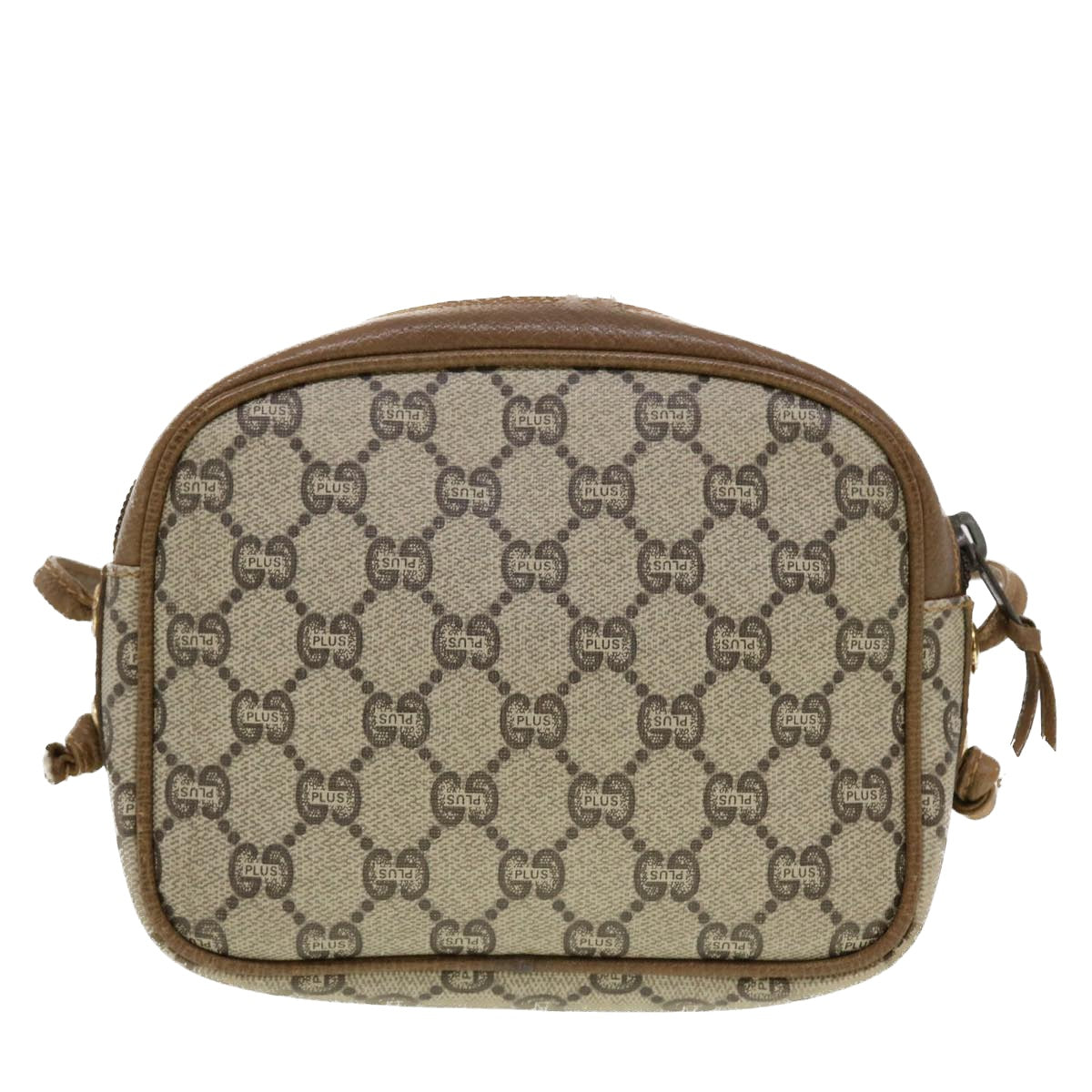 GUCCI GG Plus Canvas Shoulder Bag PVC Leather Beige Auth th3681