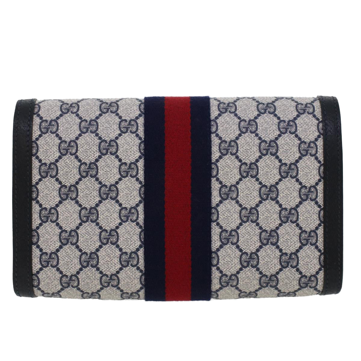 GUCCI GG Canvas Sherry Line Clutch Bag PVC Leather Gray Red Navy Auth th3692