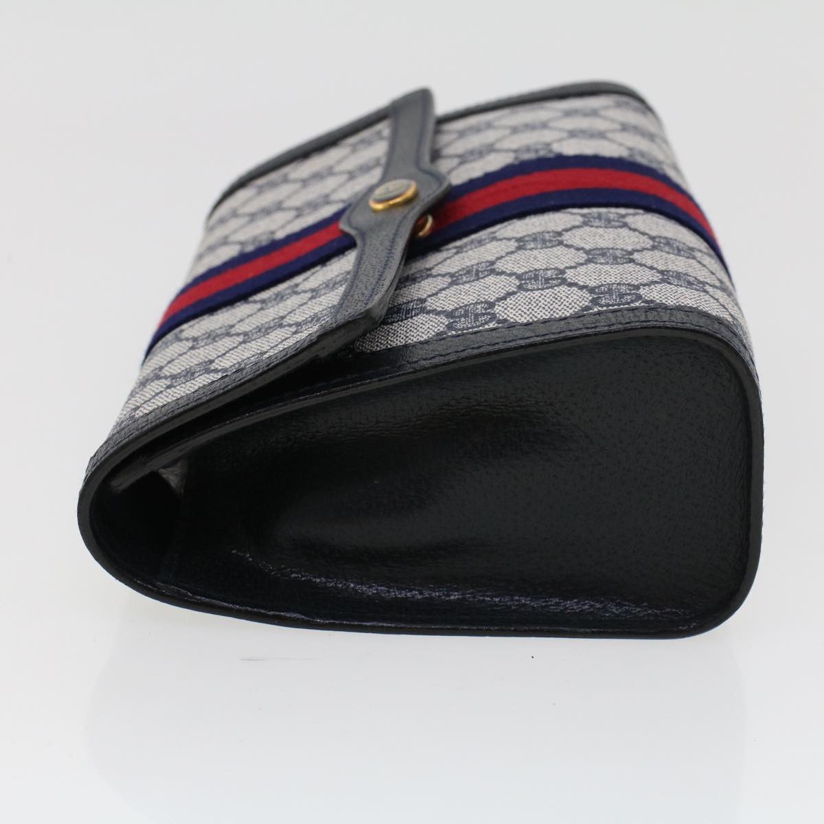 GUCCI GG Canvas Sherry Line Clutch Bag PVC Leather Gray Red Navy Auth th3692