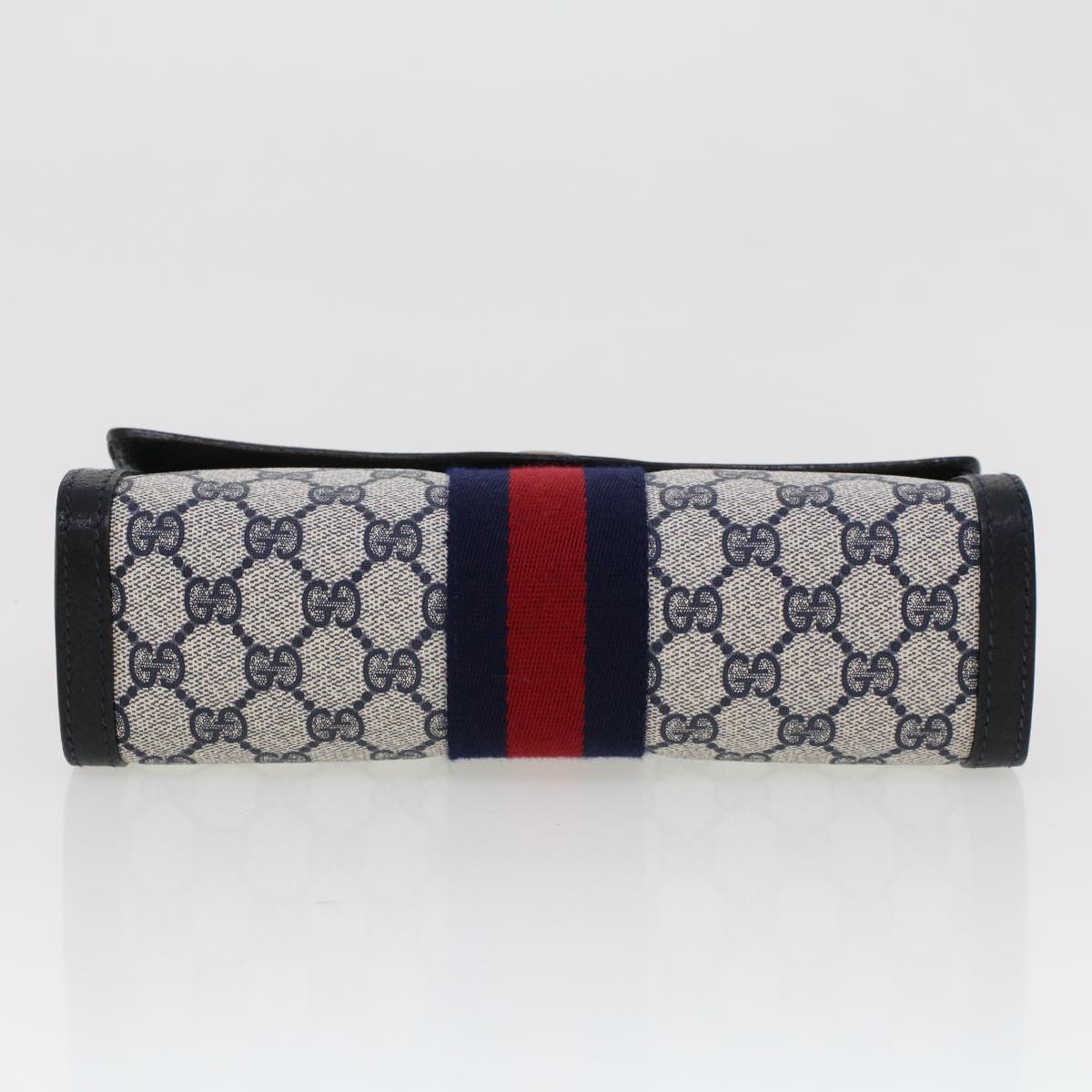 GUCCI GG Canvas Sherry Line Clutch Bag PVC Leather Gray Red Navy Auth th3692