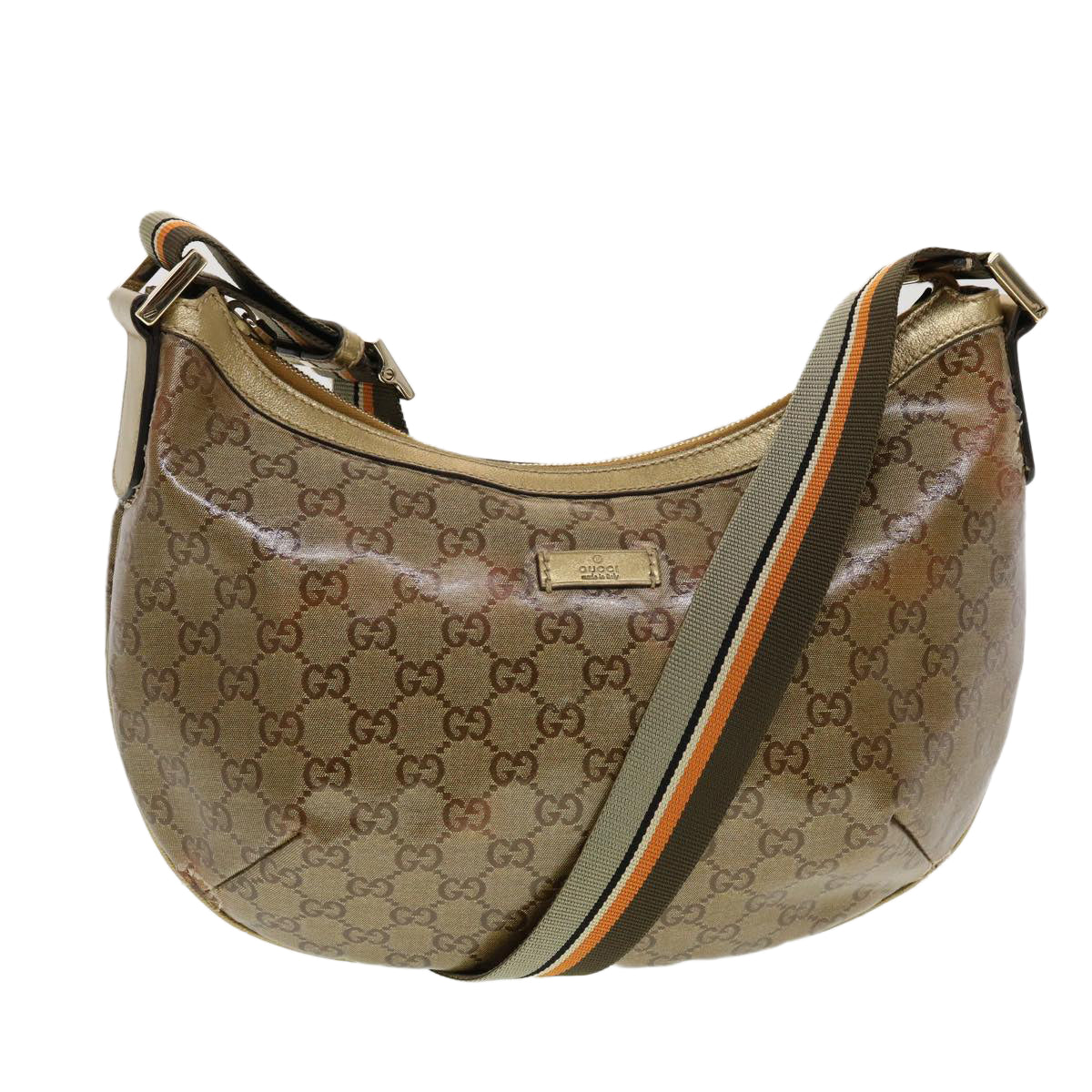 GUCCI GG Crystal Sherry Line Shoulder Bag Gold Brown Orange 181092 Auth th3701