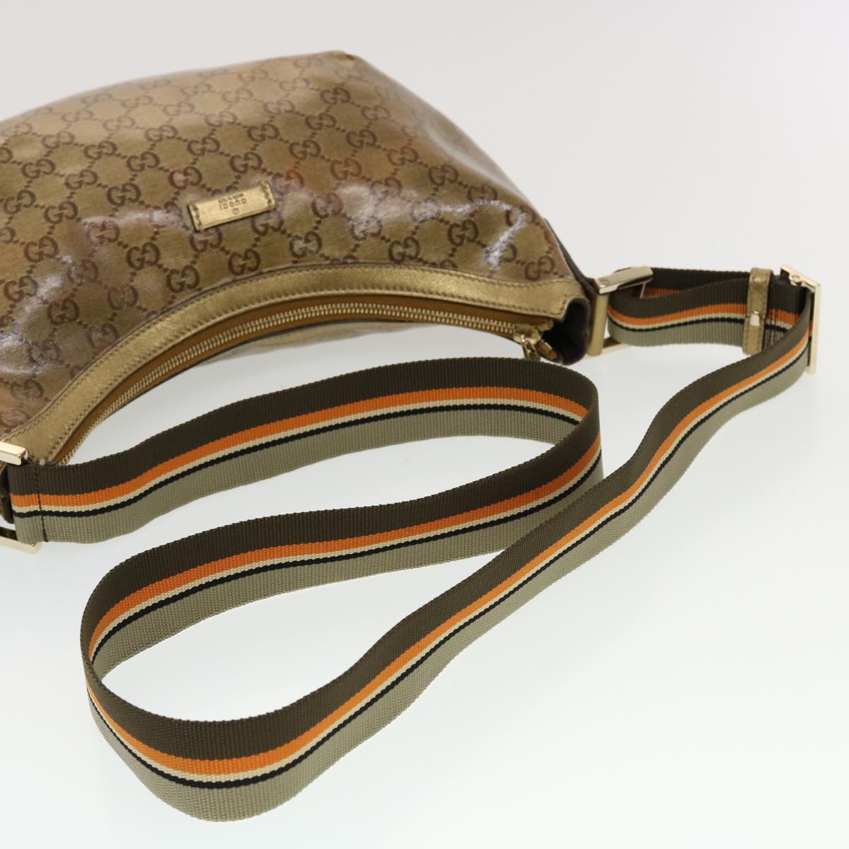 GUCCI GG Crystal Sherry Line Shoulder Bag Gold Brown Orange 181092 Auth th3701