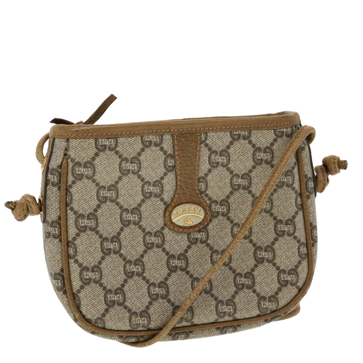 GUCCI GG Plus Canvas Shoulder Bag PVC Leather Beige Auth th3722