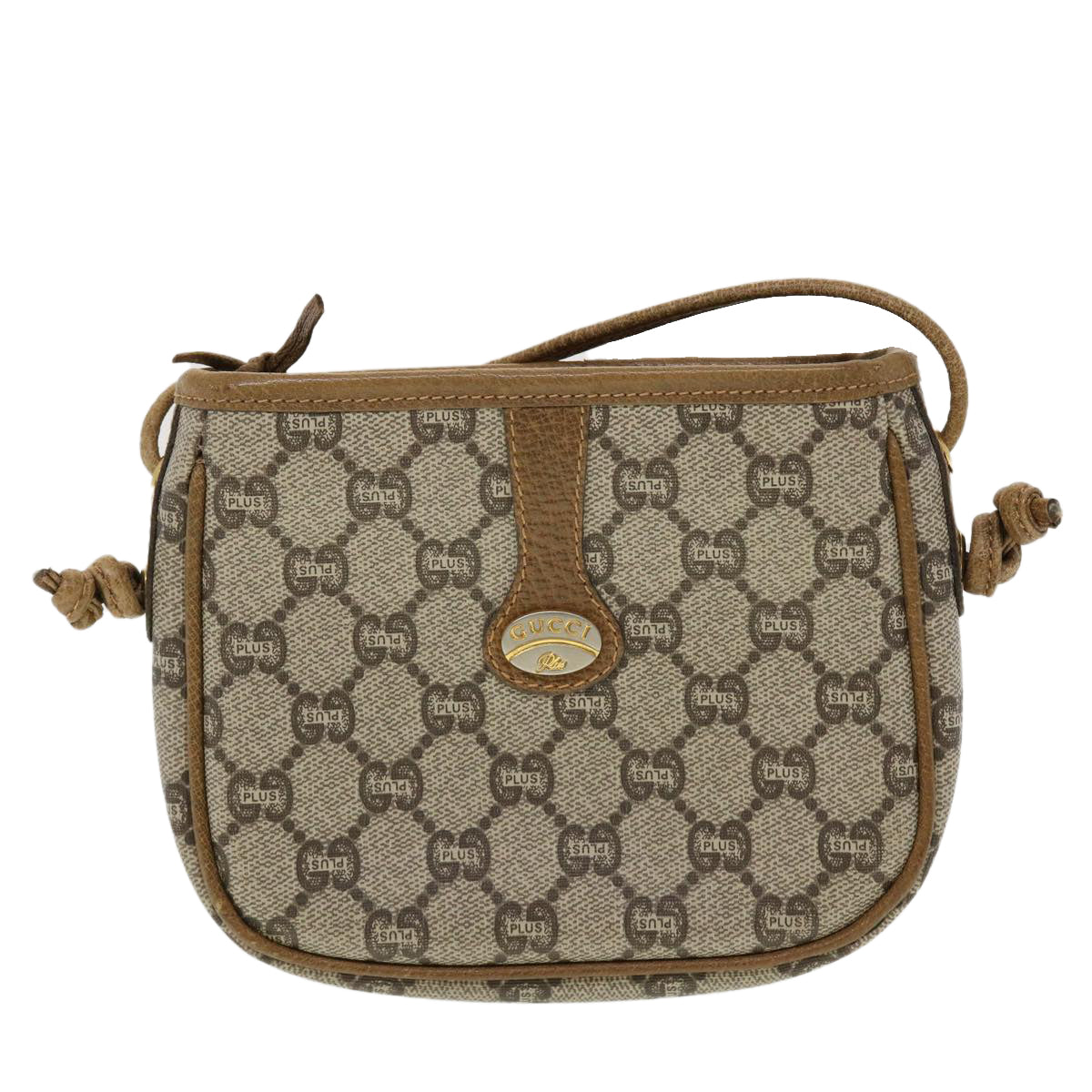 GUCCI GG Plus Canvas Shoulder Bag PVC Leather Beige Auth th3722