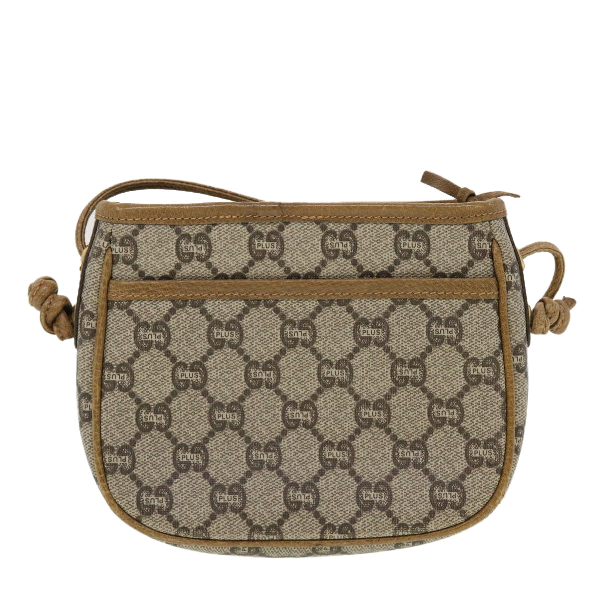 GUCCI GG Plus Canvas Shoulder Bag PVC Leather Beige Auth th3722