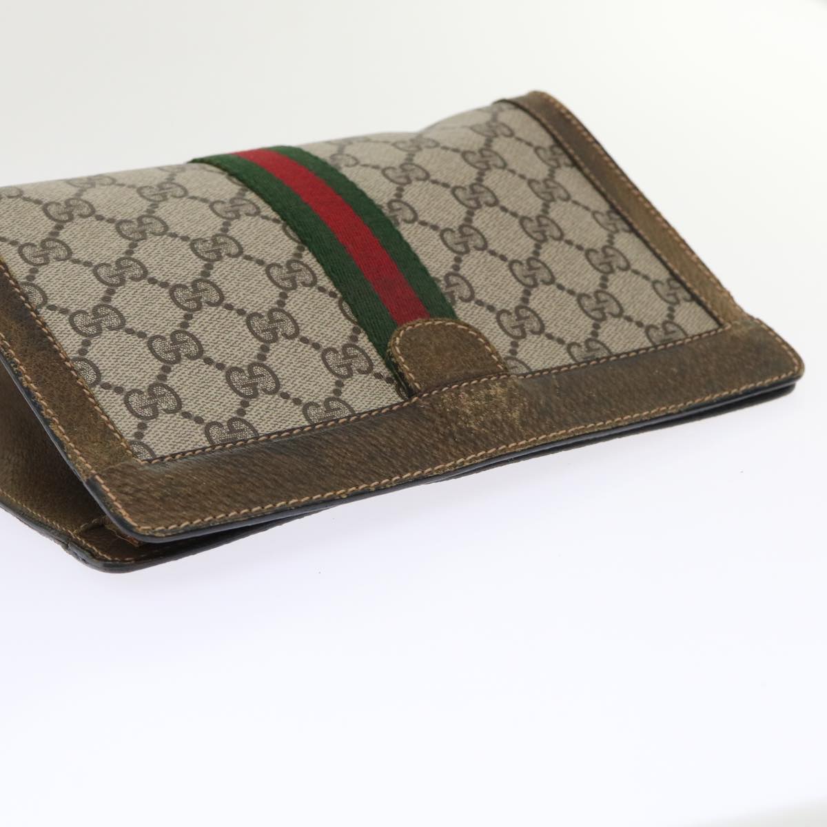 GUCCI GG Canvas Web Sherry Line Clutch Bag Beige Red 67•014•2125 Auth th3776