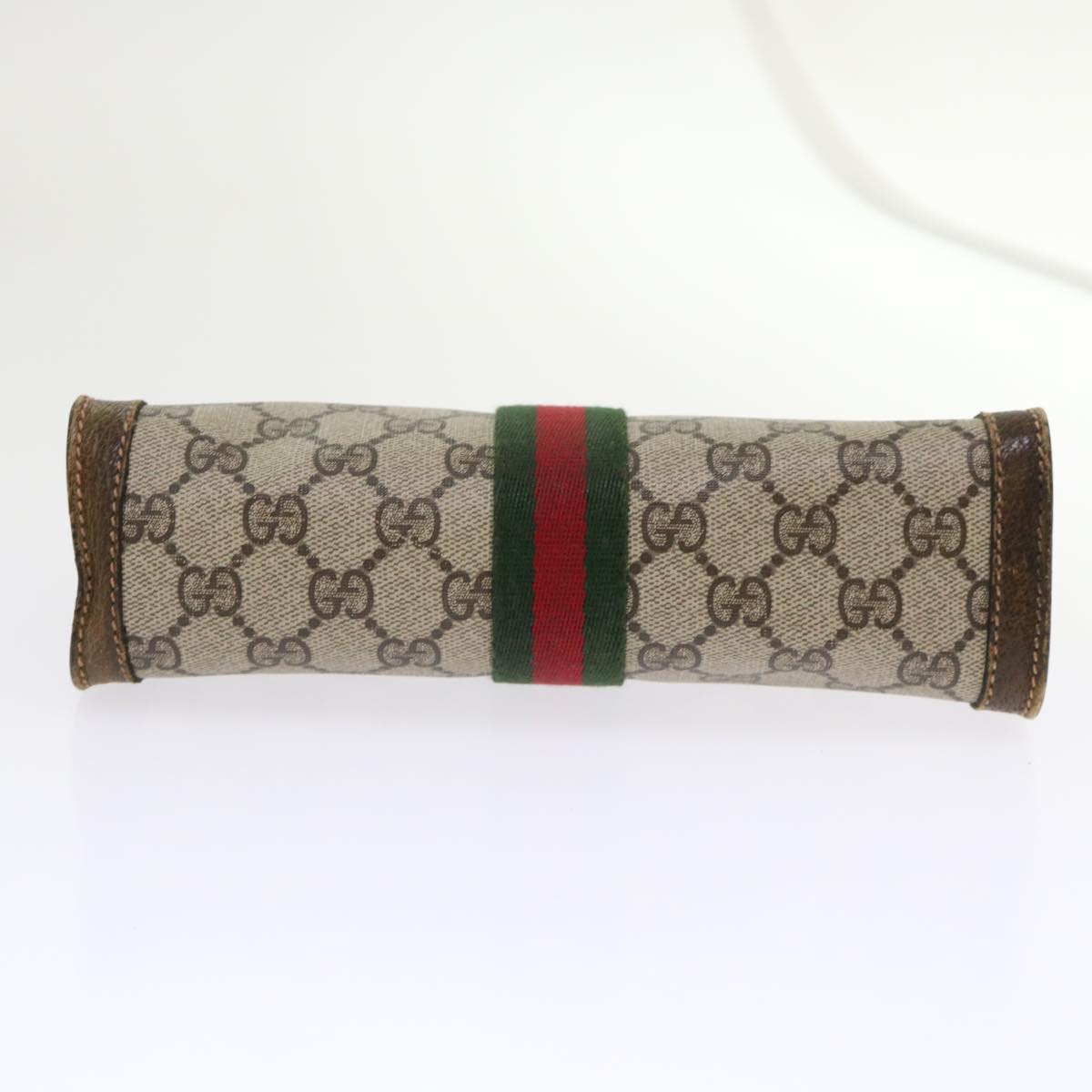 GUCCI GG Canvas Web Sherry Line Clutch Bag Beige Red 67•014•2125 Auth th3776