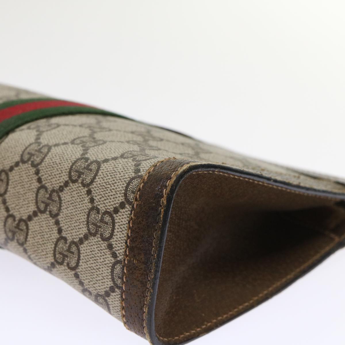 GUCCI GG Canvas Web Sherry Line Clutch Bag Beige Red 67•014•2125 Auth th3776