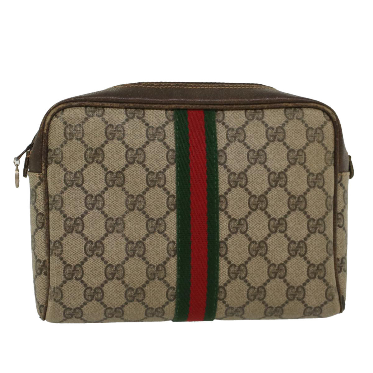 GUCCI GG Canvas Web Sherry Line Clutch Bag Beige Red 27•004•998 Auth th3783