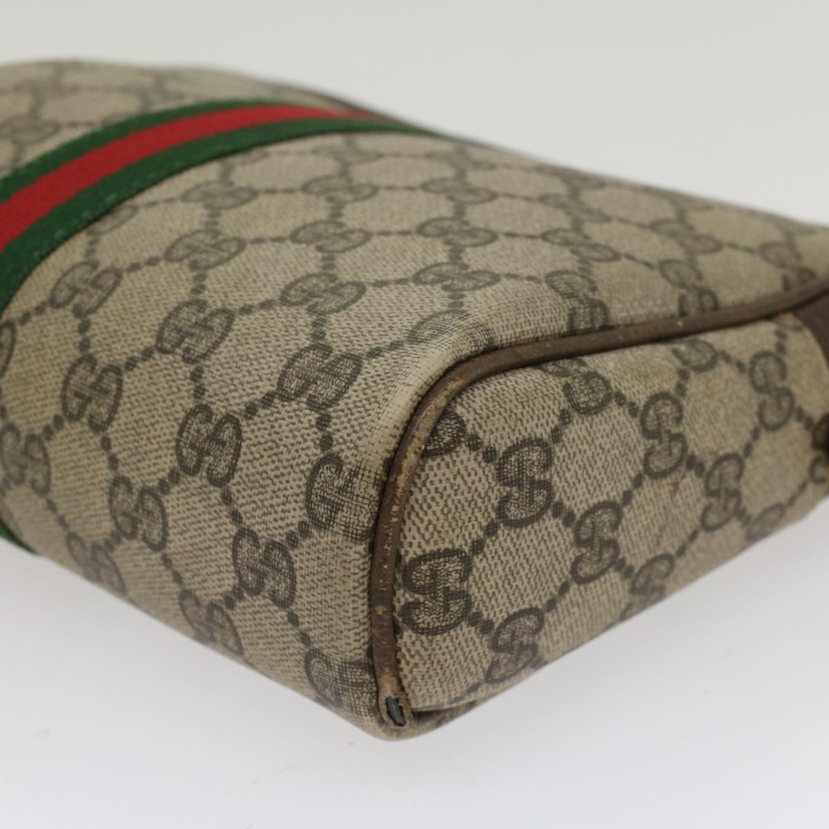 GUCCI GG Canvas Web Sherry Line Clutch Bag Beige Red 27•004•998 Auth th3783