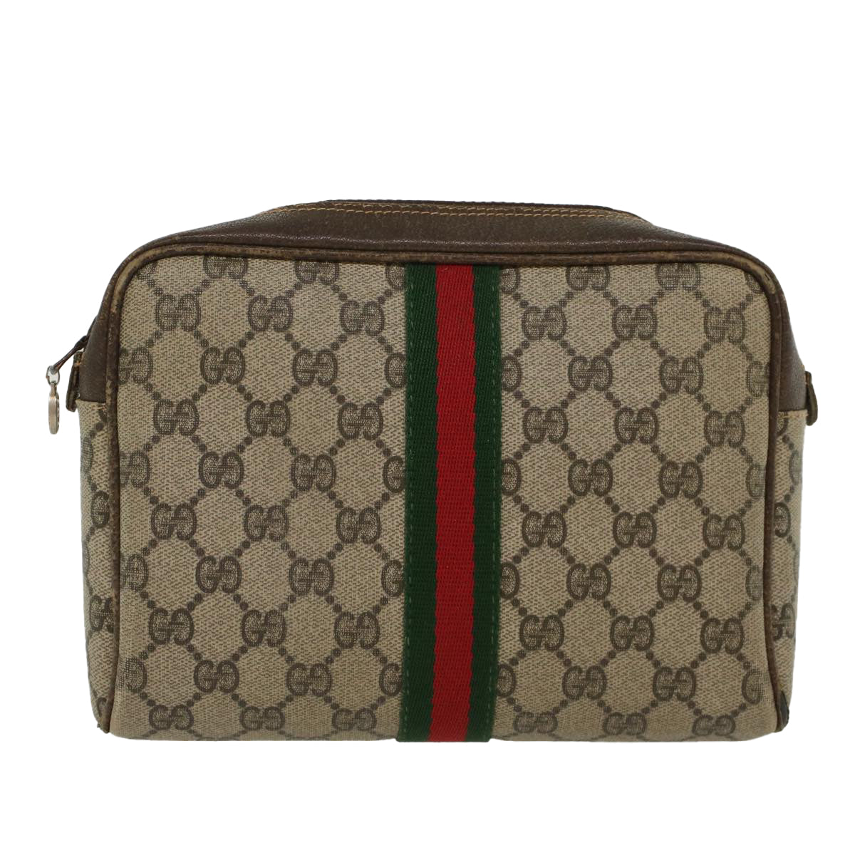 GUCCI GG Canvas Web Sherry Line Clutch Bag Beige Red 27•004•998 Auth th3783