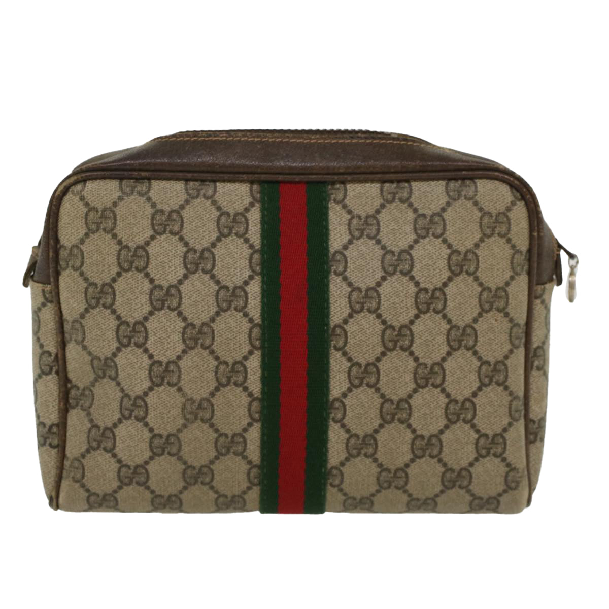 GUCCI GG Canvas Web Sherry Line Clutch Bag Beige Red 27•004•998 Auth th3783 - 0