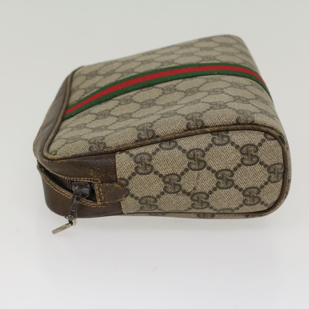 GUCCI GG Canvas Web Sherry Line Clutch Bag Beige Red 27•004•998 Auth th3783