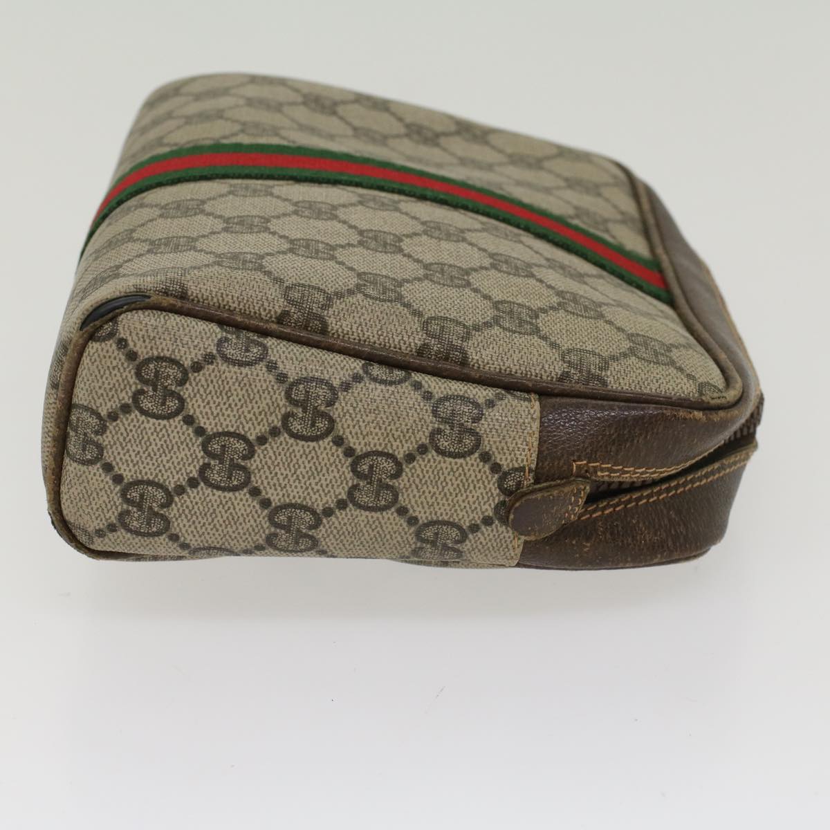 GUCCI GG Canvas Web Sherry Line Clutch Bag Beige Red 27•004•998 Auth th3783